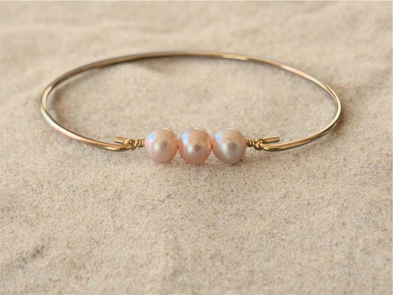 Pink Pearl Bangle Bracelet – Freshwater Pearl Cuff in 14k Gold Filled – Elegant Natural Pearl Jewelry Gift