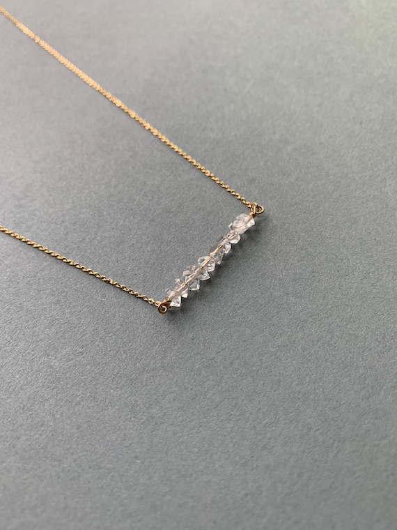 Herkimer Diamond Bar Necklace – April Birthstone Bead Bar in Gold Filled or Sterling Silver