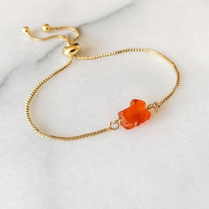 Bracciale con perline di corniola - Gioielli fatti a mano regolabili con pietra preziosa di agata arancione grezza