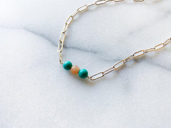 Sterling Silver Paperclip Chain Necklace – Large Link Gemstone Layering Necklace