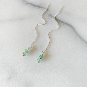 Green Aventurine Threader Earrings – Faceted Two Stone Stack – Sterling Silver or 14k Gold Filled Box Chain Pull Through Earrings