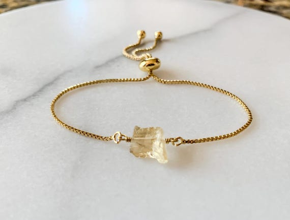 Raw Citrine Gemstone Bracelet – November Birthstone Jewelry – Adjustable Beaded Bracelet Gift