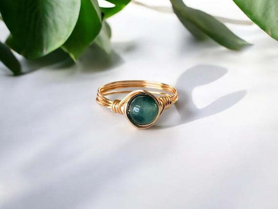 Emerald Wire Wrapped Ring – May Birthstone Ring in 14k Gold Filled or Sterling Silver – Any Size