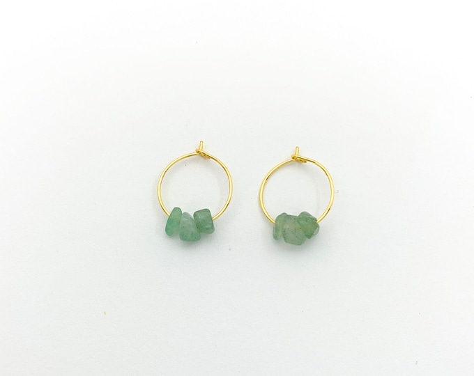 GREEN AVENTURINE Chip Hoop Earrings, 14k Gold Filled, Rose Gold Filled, or Sterling Silver Tiny Hoop Earrings With Genuine Gemstone Beads