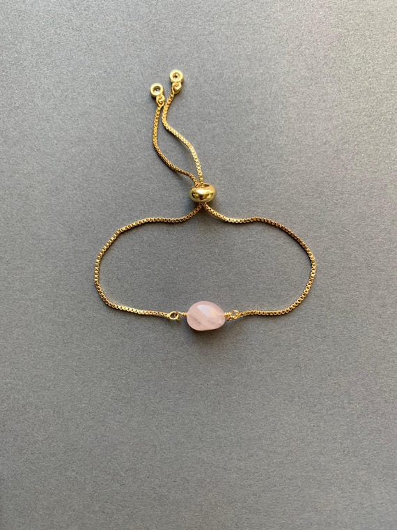 Rose Quartz Bracelet – Pink Smooth Oval Gemstone – October Birthstone Gift