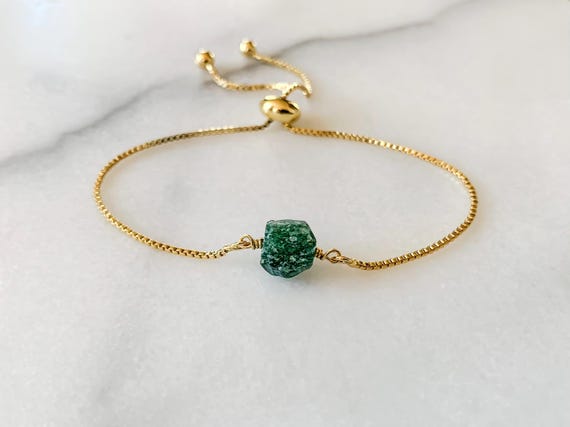 Chrome Diopside Beaded Bracelet – Genuine Gemstone Adjustable Green Crystal Jewelry Gift