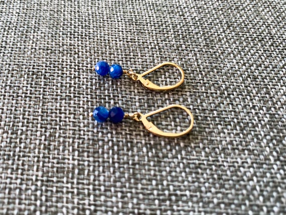 Kyanite Leverback Earrings – Tiny Two Stone Stack Minimalist Gemstone Earrings