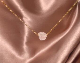 RAW ROSE QUARTZ Necklace in 14k Solid Gold