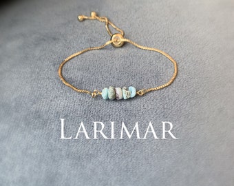 Gemstone Bead Bracelet, LARIMAR Genuine Gemstone Adjustable Bracelet