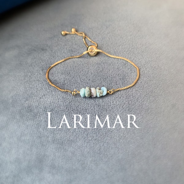 Gemstone Bead Bracelet, LARIMAR Genuine Gemstone Adjustable Bracelet