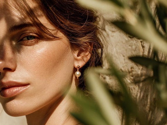 White Pearl Stud Earrings – Dainty Freshwater Pearl Dangle Jewelry in 14k Gold Filled or Sterling Silver