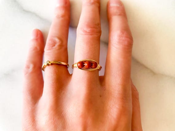 Red Jasper Wire Wrapped Ring – Three Stone Design  – Gemstone Jewelry in Any Size