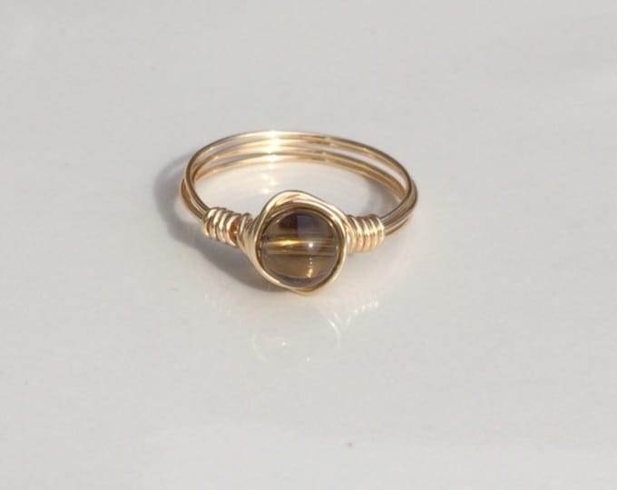Smokey Quartz Ring, Rose Gold Wire Wrapped Smokey Quartz Ring, Smokey Quartz Wire Wrapped Ring, Gemstone Ring, Rose Gold Ring, Crystal Ring