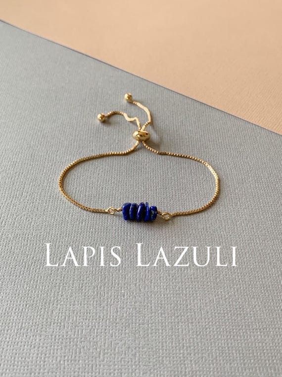Lapis Lazuli Beaded Bracelet – Genuine Gemstone Adjustable Handmade Jewelry Gift