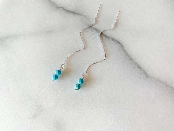 Turquoise Threader Earrings – Two Stone Stack Dangles in Sterling Silver or 14k Gold Filled