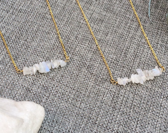 Raw Gemstone Necklaces, Raw Crystal Choker, Gemstone Bar Necklace, Genuine Simple Stone Necklace, Rose Gold, Raw Moonstone