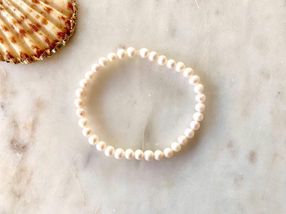 Freshwater Pearl Beaded Bracelet – Stretch Stacking June Birthstone Jewelry
