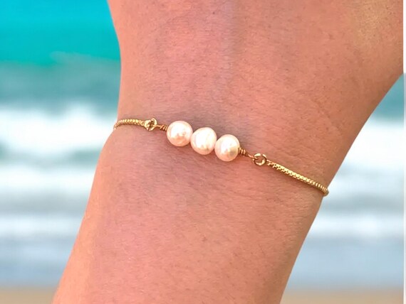 Pearl Stacking Bracelet – Three Freshwater Pearls – June Birthstone Jewelry Gift