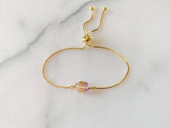 Ametrine Beaded Bracelet – Genuine Gemstone Adjustable Jewelry – February Birthstone Gift