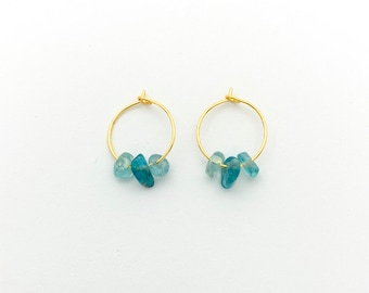 APATITE Chip Small Hoop Earrings, 14k Gold Filled, Rose Gold Filled, or Sterling Silver Tiny Hoop Earrings With Genuine Gemstone Beads