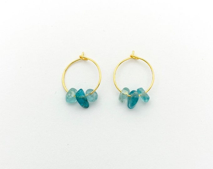 APATITE Chip Small Hoop Earrings, 14k Gold Filled, Rose Gold Filled, or Sterling Silver Tiny Hoop Earrings With Genuine Gemstone Beads