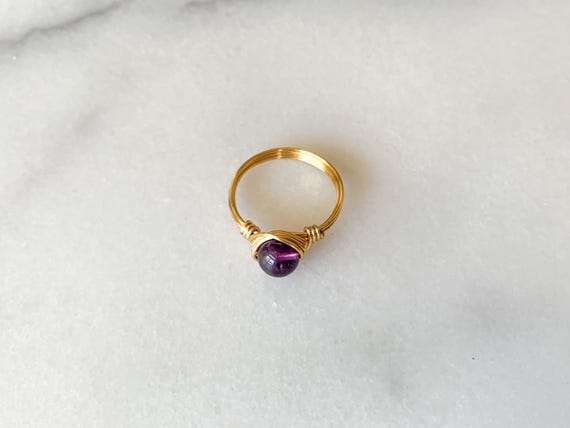 Amethyst Statement Ring – Personalized Wire Wrapped February Birthstone Jewelry – Any Size in 14k Gold Filled or Sterling Silver