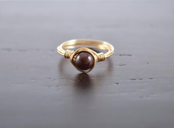 Garnet Wire Wrapped Ring – Handmade January Birthstone Jewelry in 14k Gold Filled or Sterling Silver – Any Size