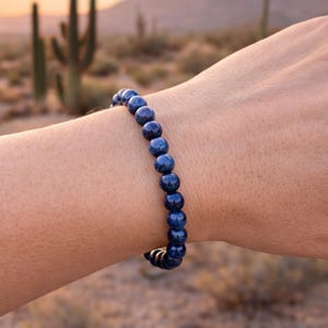 Lapis Lazuli Bracelet – Dainty Beaded Bracelet – Minimalist Stretch Bracelet – Everyday Gemstone Jewelry – Stackable Bracelet