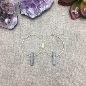 Silver Titanium Quartz Hoop Earrings, Raw Quartz Point Earrings, Crystal Quartz Hoops, Geode Druzy Hoop Earrings