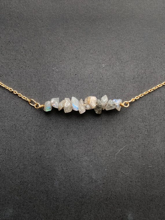 Raw Gemstone Necklace – Crystal Choker or Gemstone Bar Pendant in Sterling Silver or Rose Gold