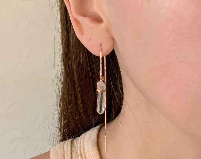 Raw Quartz Point Threader Earrings