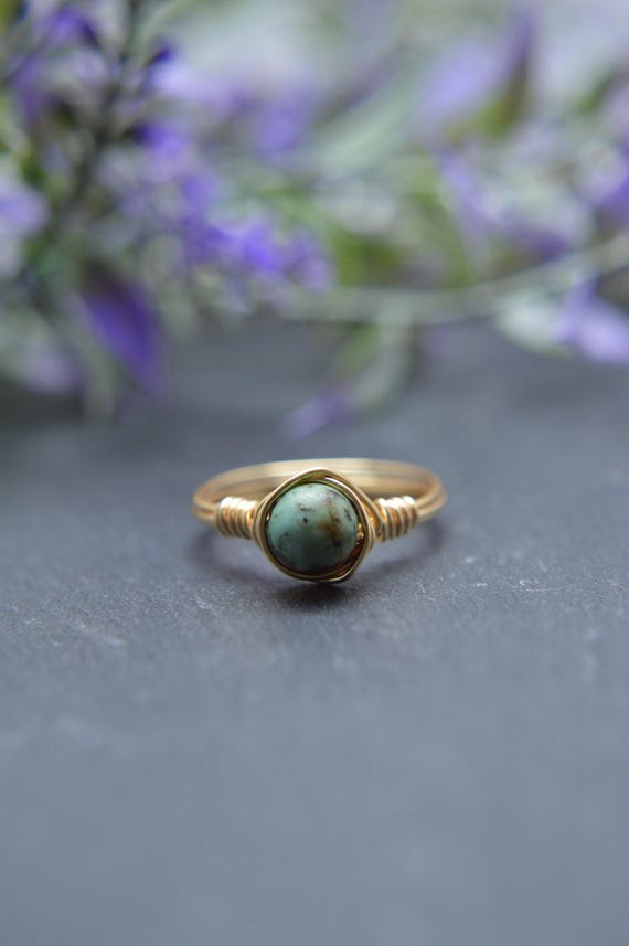 Turquoise Wire Wrapped Ring – December Birthstone in 14k Gold Filled or Sterling Silver