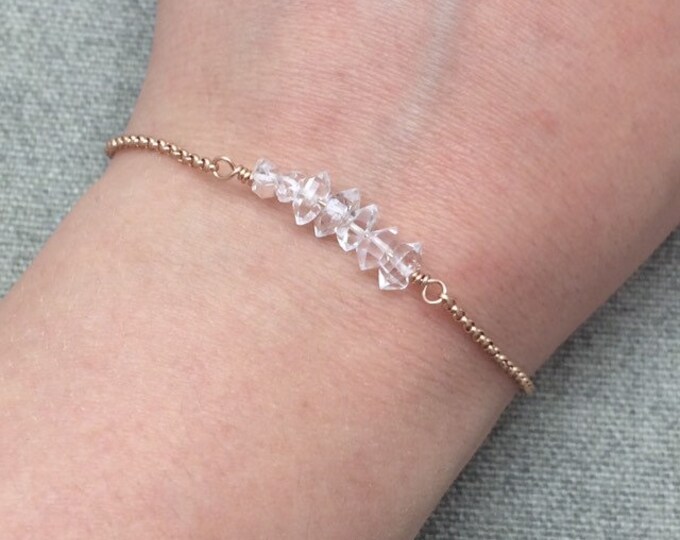 Herkimer Diamond Bracelet, April Birthstone Bracelet, Diamond Bracelet, Tennis Bracelet, Stacking Bracelet, Raw Herkimer Diamond Bracelet