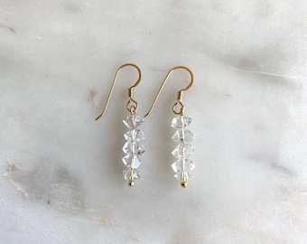 Herkimer Diamond Drop Earrings – Quartz Crystal Stack Dangles in Gold Filled or Sterling Silver