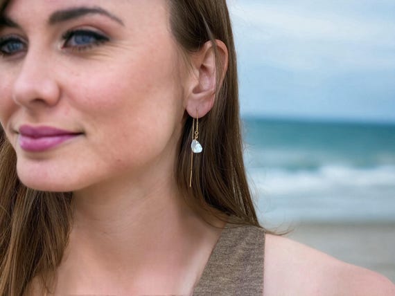 Mother of Pearl Threader Earrings – Seashell Jewelry in 14k Gold Filled or Sterling Silver
