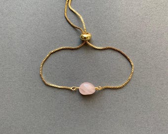 Pulsera de cuarzo rosa – Piedra preciosa ovalada lisa rosa – Regalo de octubre