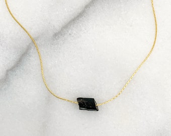 BLACK TOURMALINE Crystal Necklace on Beading Chain, Rough Gemstone Layering Necklace, Dainty Minimalist Gemstone Jewelry