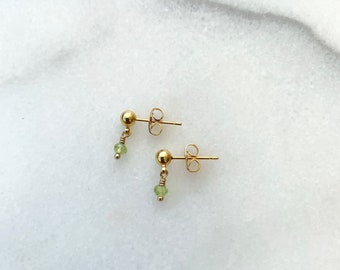 Pearl 14k Gold Filled Dangle Pearl Stud Earrings, Dainty Gold Dangle Earrings, Minimal Earrings