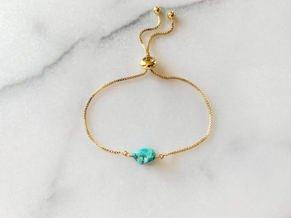 Raw Turquoise Nugget Bracelet – Genuine December Birthstone Adjustable Gemstone Jewelry