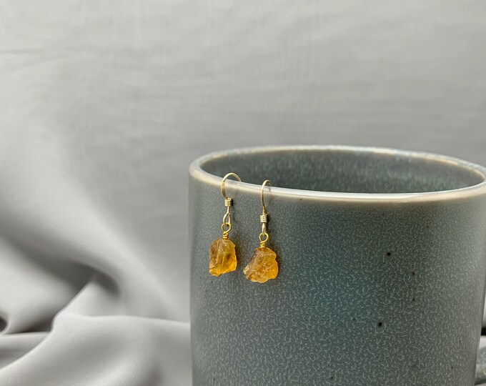 RAW CITRINE Earrings,14k Gold Filled, Rose Gold Filled, or Sterling Silver, Rough Gemstone Earrings, Dangle Earrings