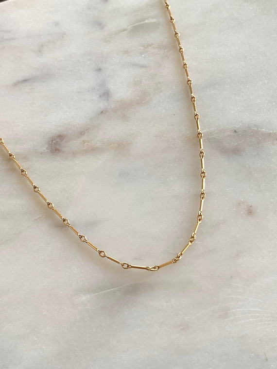 Long Bar Chain Necklace – Minimalist Gold Filled or Sterling Silver Layering Chain