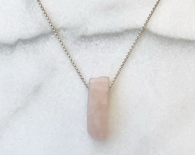 ROSE QUARTZ Slice Necklace in 14k Gold Filled or Sterling Silver, Raw Gemstone Layering Necklaces