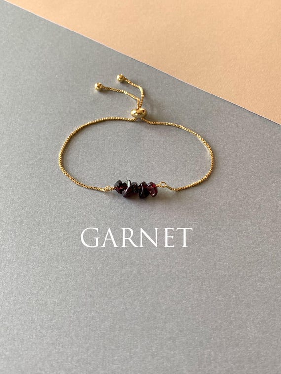 Garnet Beaded Bracelet – Genuine January Birthstone Adjustable Handmade Jewelry Gift