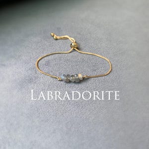 ラブラドライトビーズブレスレット - 本物のグレーの宝石、調節可能なクリスタルジュエリーギフト