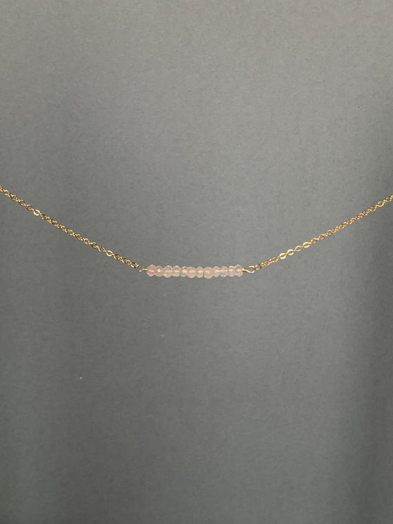 Rose Quartz Bar Necklace – October Birthstone Jewelry – Handmade Pink Gemstone Pendant Gift