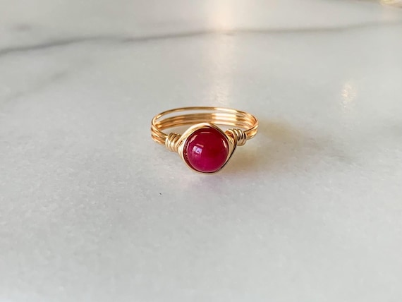 Ruby Wire Wrapped Ring – Natural Gemstone Ring in 14k Gold Filled or Sterling Silver