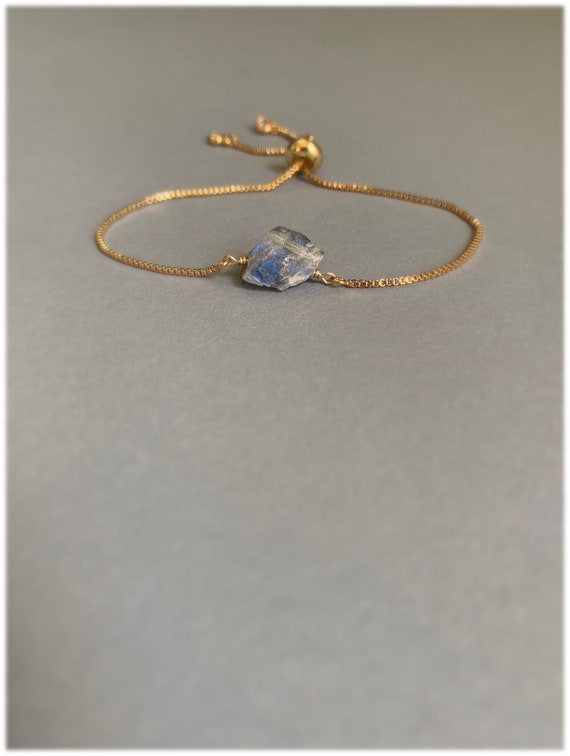Raw Labradorite Bracelet – Adjustable Gemstone Crystal Bracelet in Gold, Silver, or Rose Gold