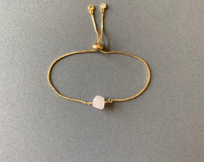 RAW ROSE QUARTZ Bracelet, Adjustable Bracelet, Crystal, Gold, Silver, or Rose Gold Adjustable Bracelet