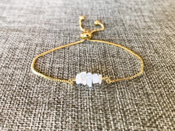 Moonstone Beaded Bracelet – Genuine June Birthstone Adjustable Gemstone Jewelry