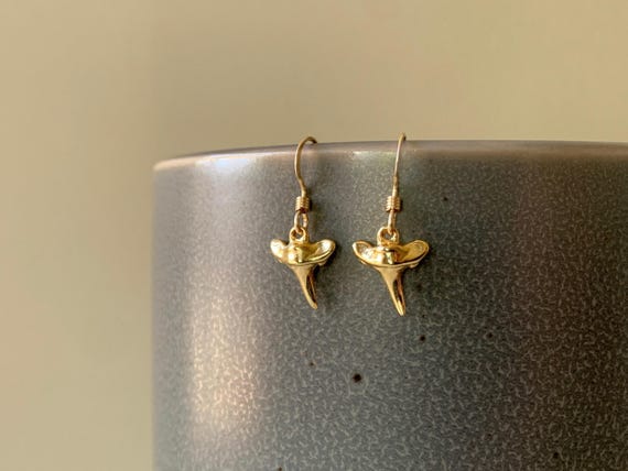 Shark Tooth Dangle Earrings – Vermeil Charms on Gold Filled or Sterling Silver Hoops